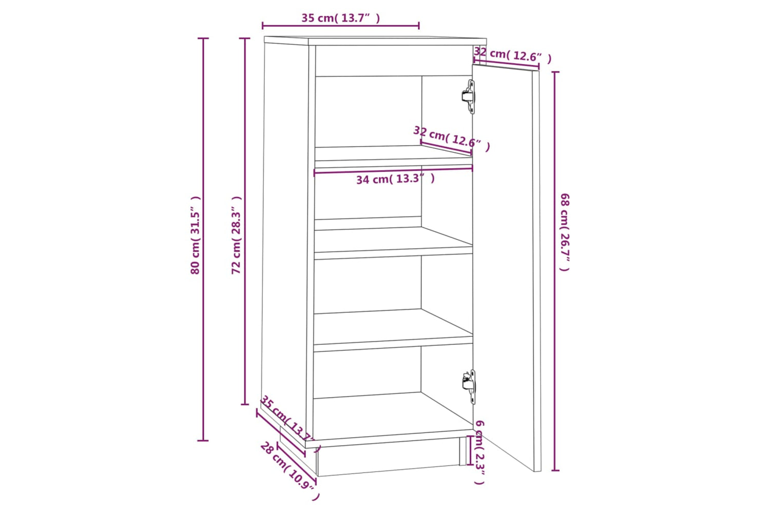 vidaXL 813535 Shoe Cabinet 35x35x80cm Solid Wood Pine-8