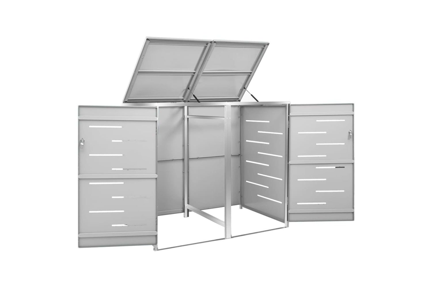 vidaXL Double Wheelie Bin Shed 138x77.5x112.5cm Stainless Steel-6