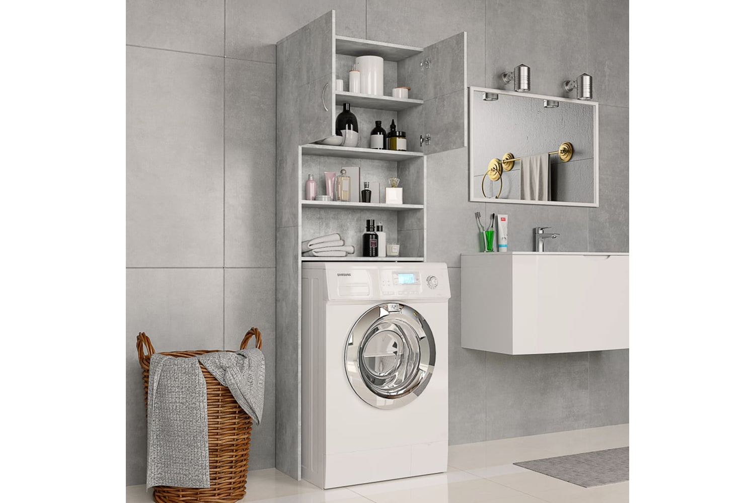 vidaXL 800031 Washing Machine Cabinet Concrete Grey 64x25.5x190cm Engineered Wood-2