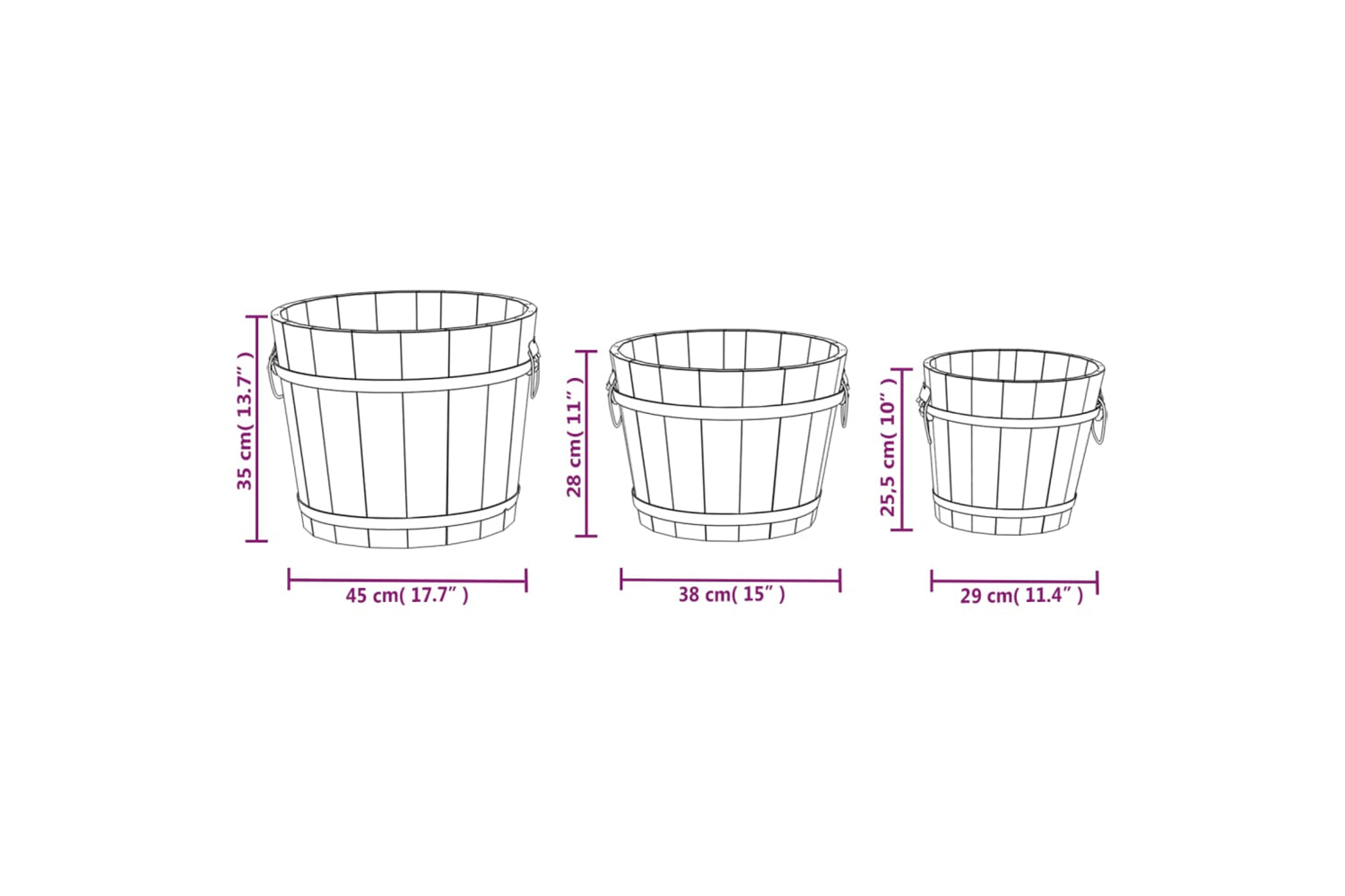 Vidaxl 363361 3 Piece Wooden Bucket Planter Set Solid Wood Fir-5