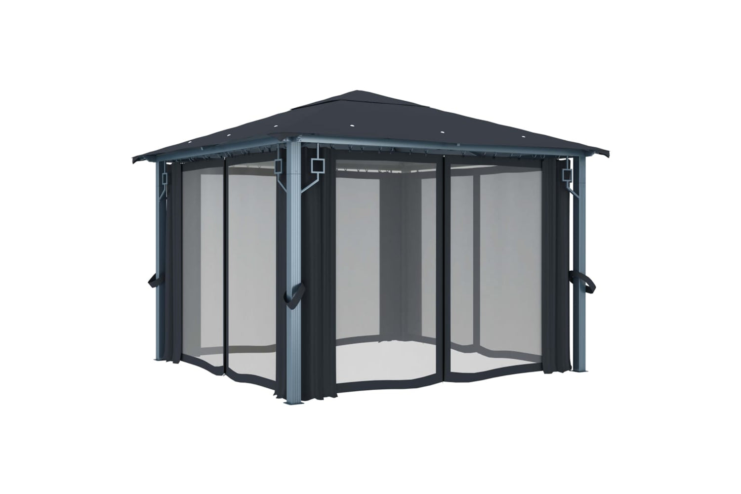 Vidaxl 3070333 Gazebo With Curtain&led String Lights 3x3 M Anthracite Aluminium-5