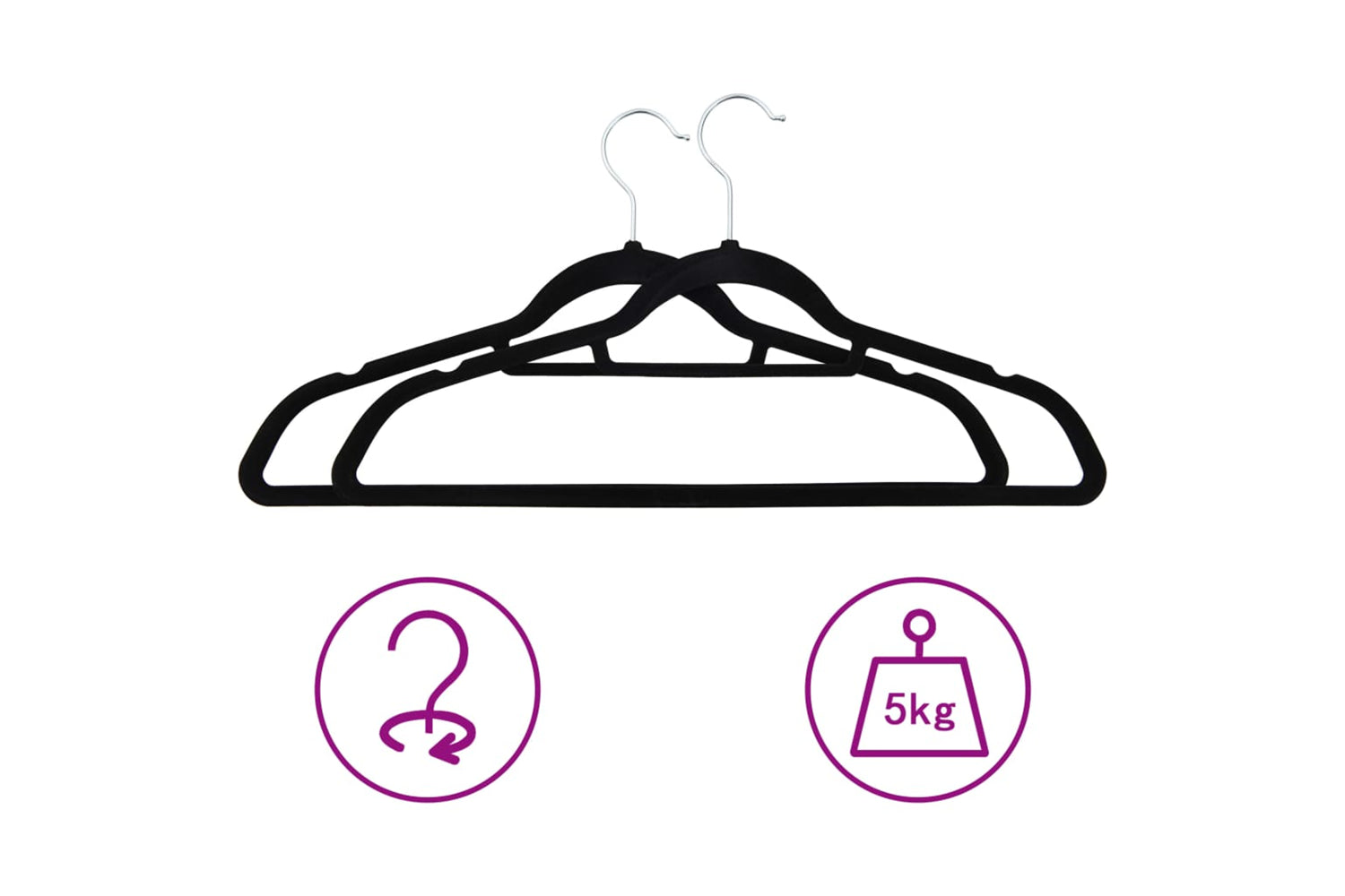 Vidaxl 289922 100 Pcs Clothes Hanger Set Anti-slip Black Velvet-3
