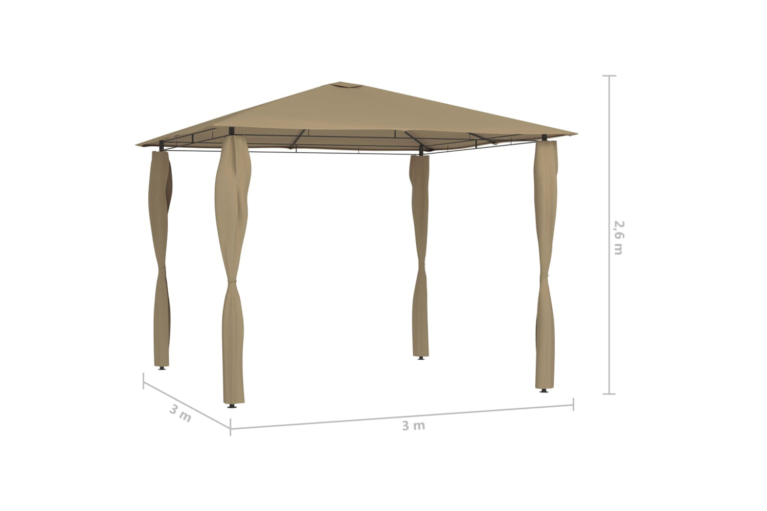 Vidaxl 313606 Gazebo With Post Covers 3x3x2.6 M Taupe 160 G/mâ²-4