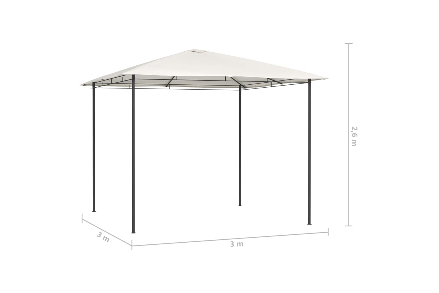 Vidaxl 313608 Gazebo 3x3x2.6 M Cream 160 G/mâ²-4