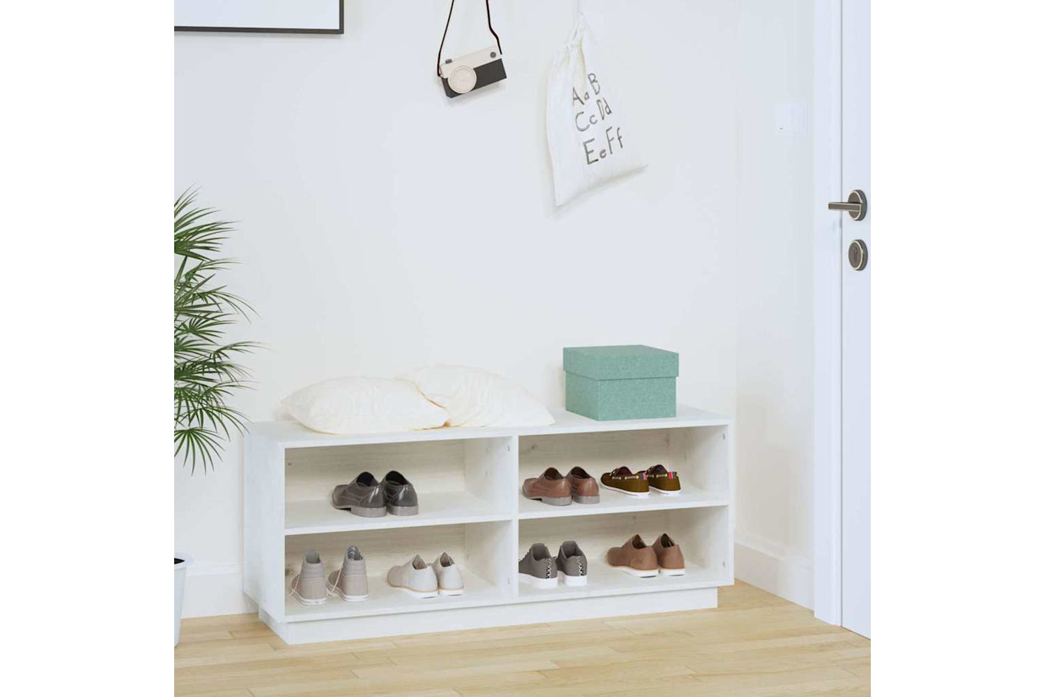 vidaXL 813541 Shoe Cabinet White 110x34x45cm Solid Wood Pine-2