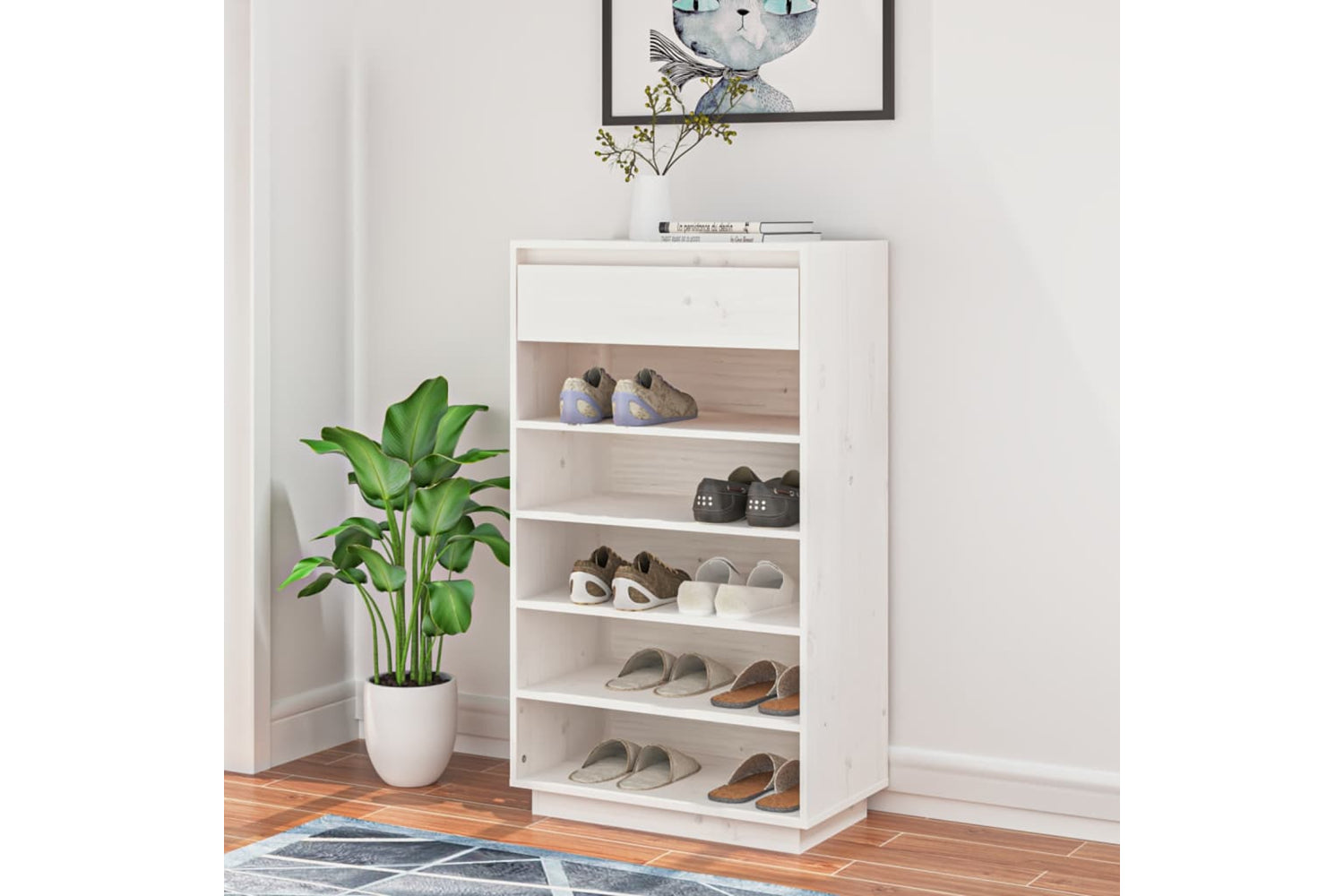 vidaXL 813551 Shoe Cabinet White 60x34x105cm Solid Wood Pine-2
