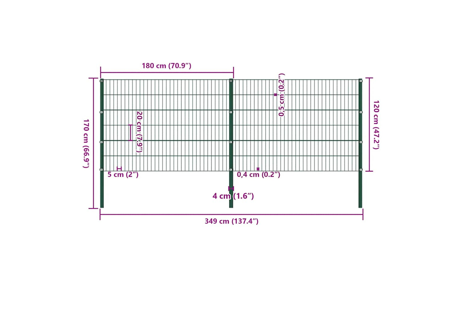 Vidaxl 278662 Fence Panel With Posts Iron 3.4x1.2 M Green-5