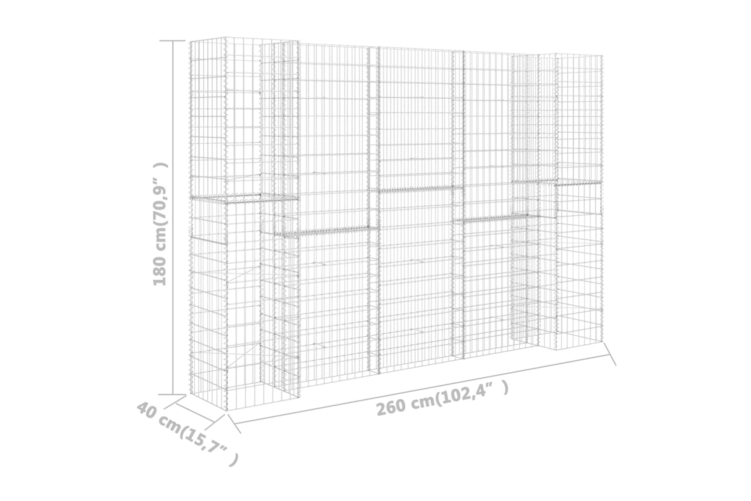 vidaXL 145664 H-shaped Gabion Planter Steel Wire 260x40x180cm-5