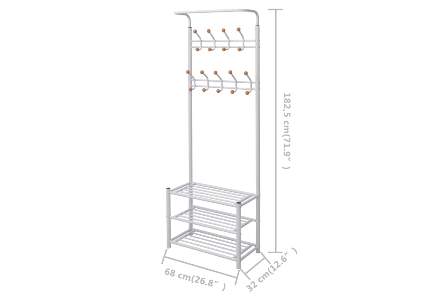 vidaXL 243727 Clothes Rack With Shoe Storage 68x32x182.5cm White-4