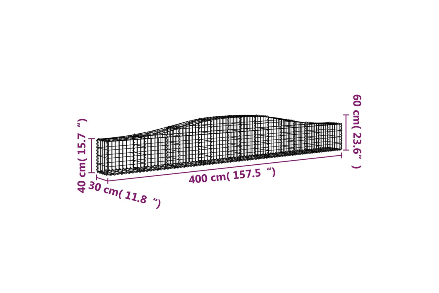 vidaXL 3145790 Arched Gabion Baskets 5 Pcs 400x30x40/60cm Galvanised Iron-5