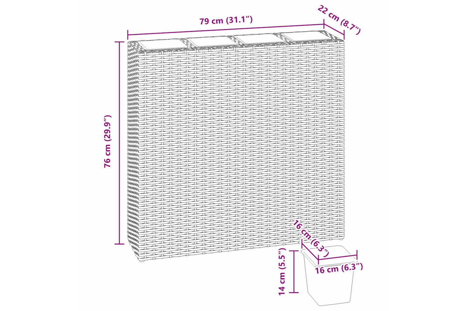 Vidaxl 45427 Garden Raised Bed With 4 Pots Poly Rattan White-6