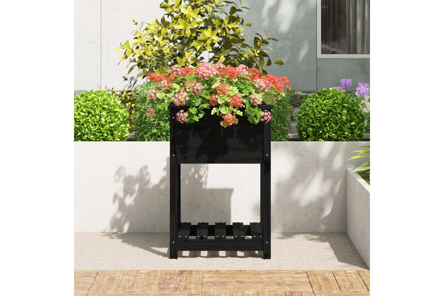 vidaXL 823777 Planter With Shelf Black 54x54x81cm Solid Wood Pine-2