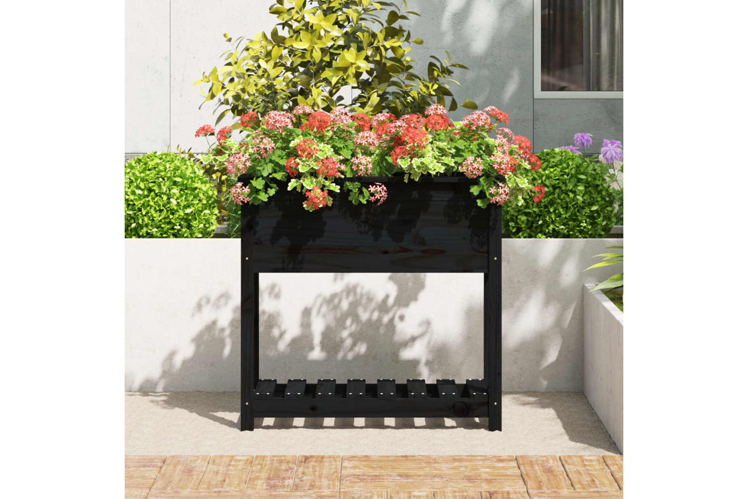 vidaXL 823763 Planter With Shelf Black 82.5x34.5x81cm Solid Wood Pine-2