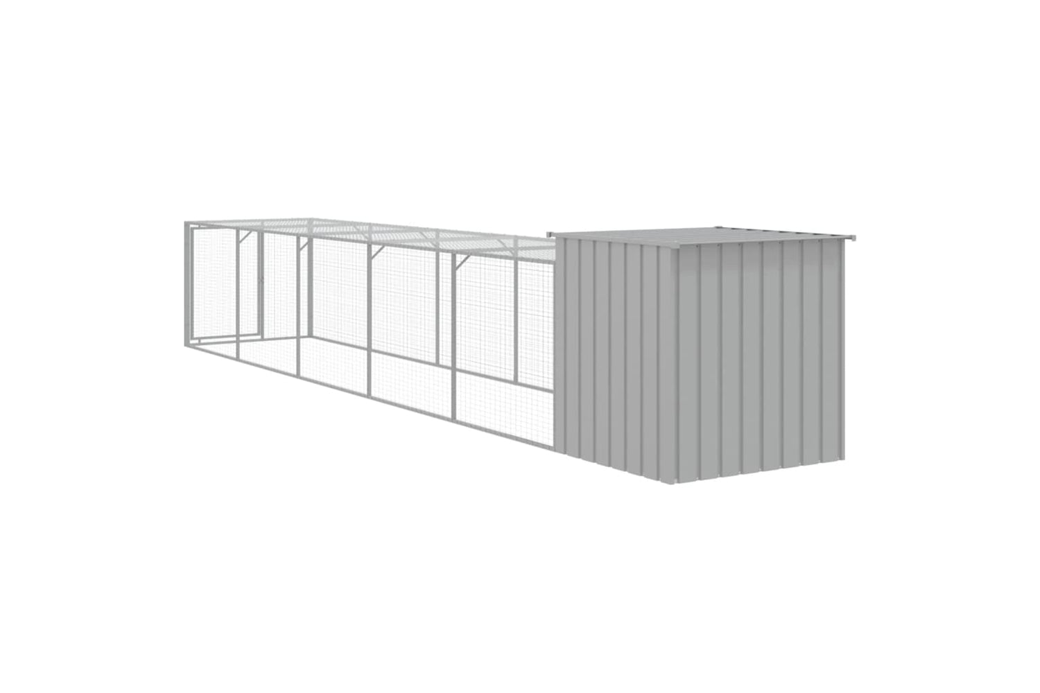 vidaXL 3189095 Chicken Cage With Run Light Grey 110x609x110cm Galvanised Steel-4