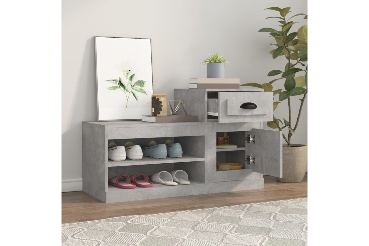 vidaXL 816420 Shoe Cabinet Concrete Grey 100x42x60cm Engineered Wood-2