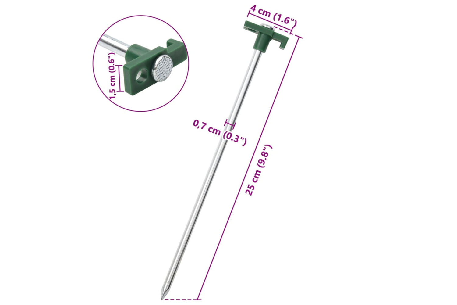 vidaXL 4009355 Tent Pegs 24 Pcs 25cm 7mm Galvanised Steel And Pp-6