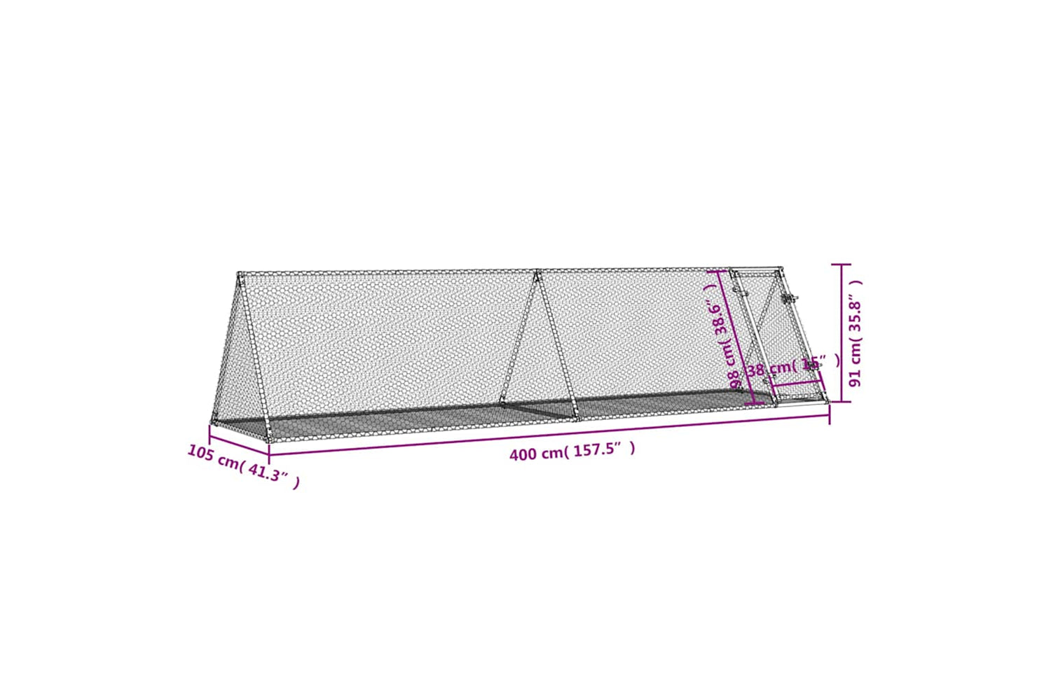 vidaXL 3281531 Rabbit Cage Silver 400x105x91cm Galvanised Steel-8