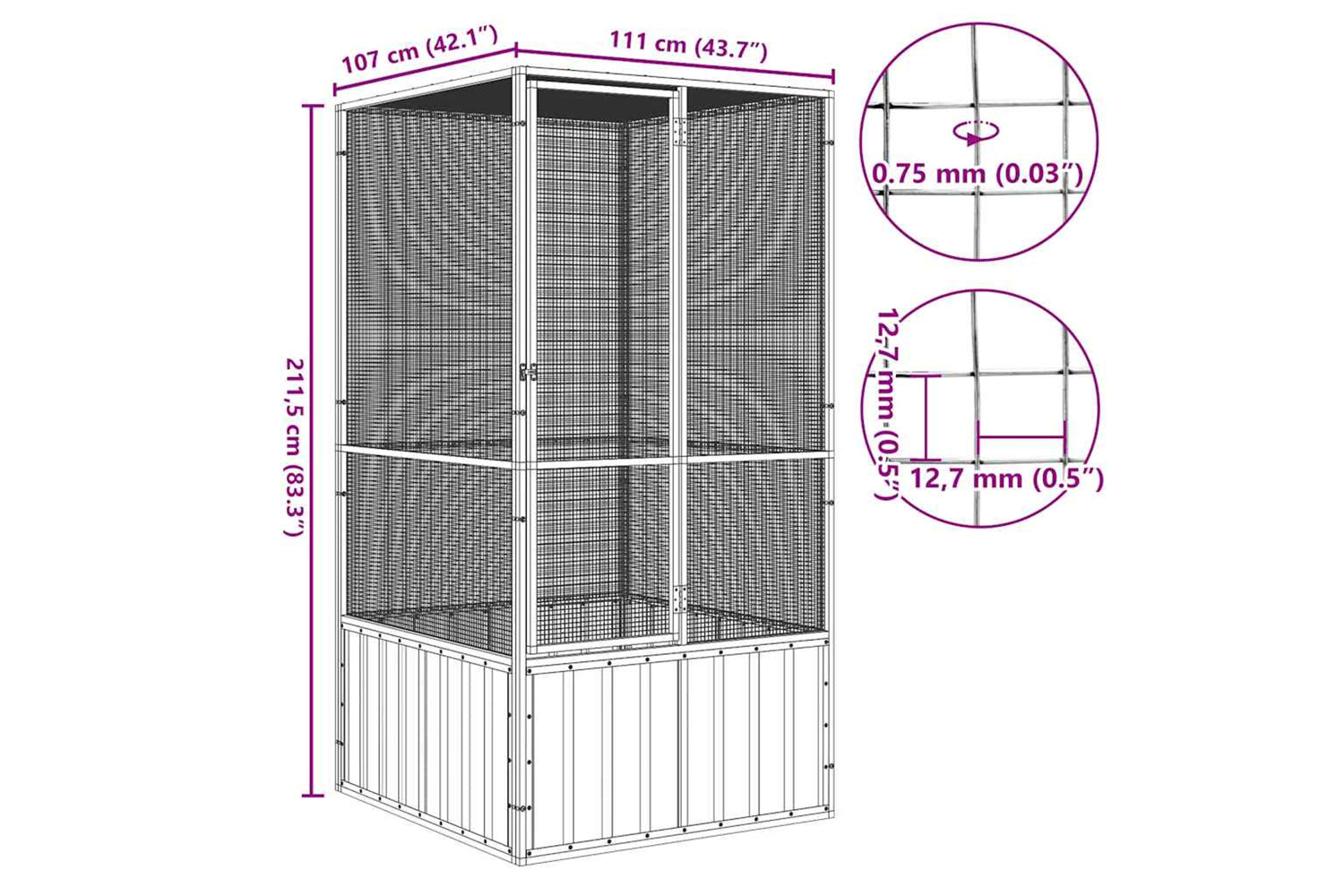 Vidaxl Bird Cage Grey 111x107x211.5 Cm Galvanised Steel-6