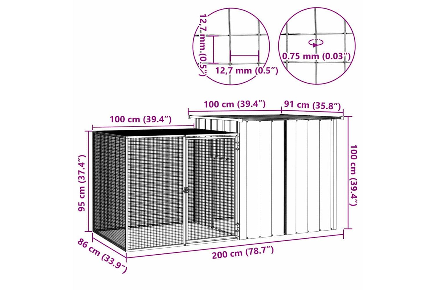 Vidaxl Chicken Cage Grey 200x91x100 Cm Galvanised Steel-6