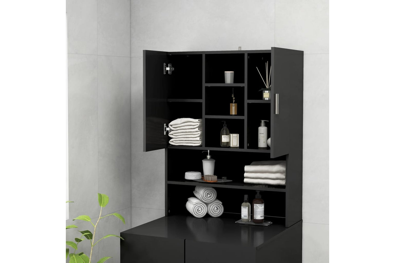vidaXL 808387 Washing Machine Cabinet Black 70.5x25.5x90cm-6