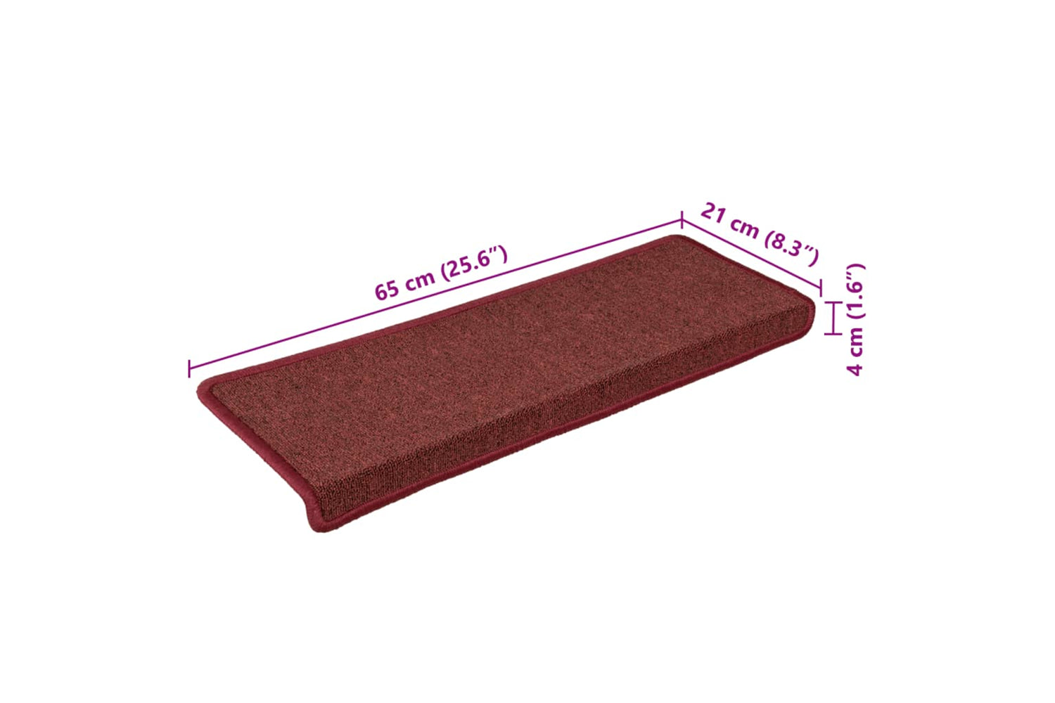 vidaXL 326199 Carpet Stair Treads 15 Pcs 65x21x4cm Matte Red-8