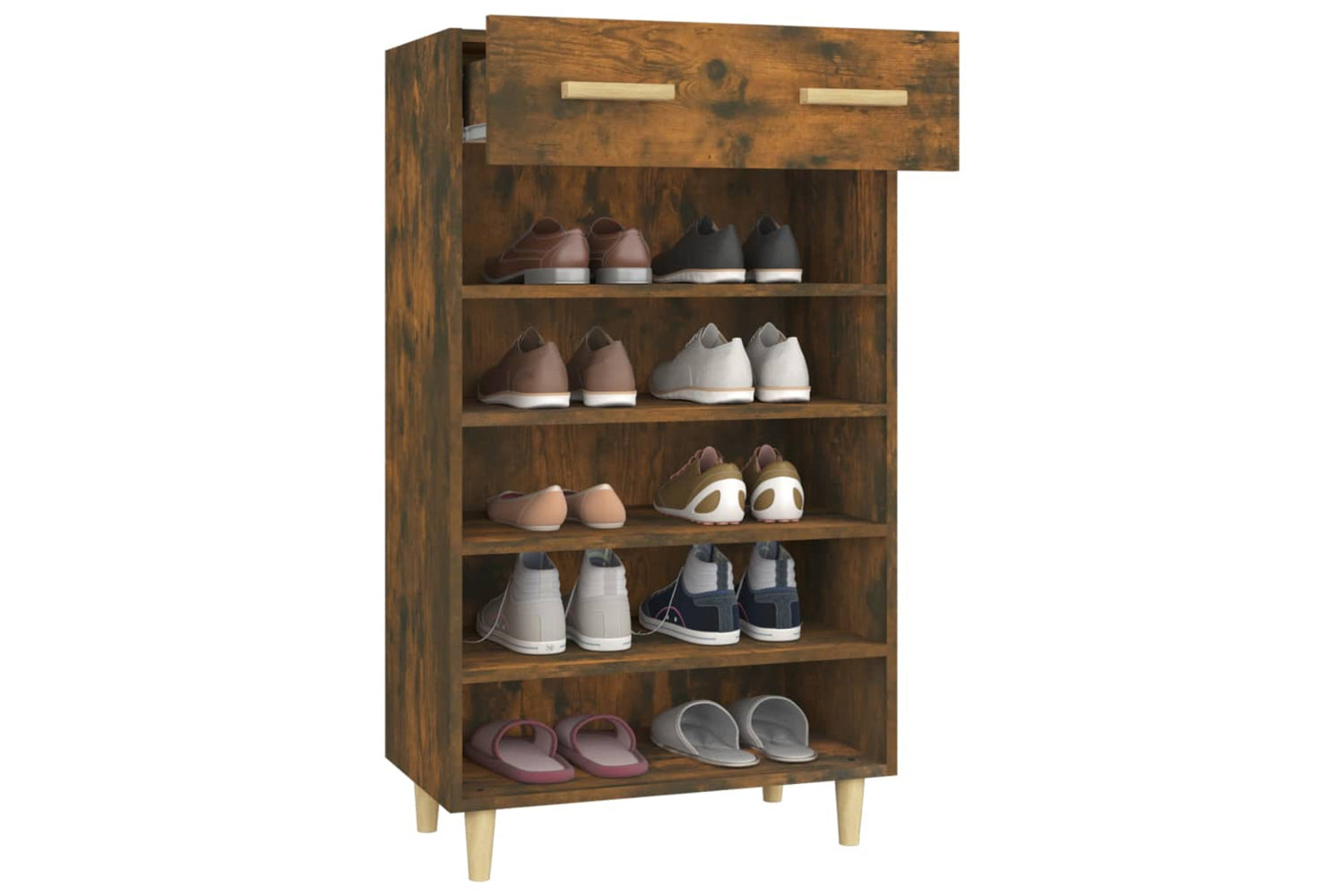vidaXL 817555 Shoe Cabinet Smoked Oak 60x35x105cm Engineered Wood-4
