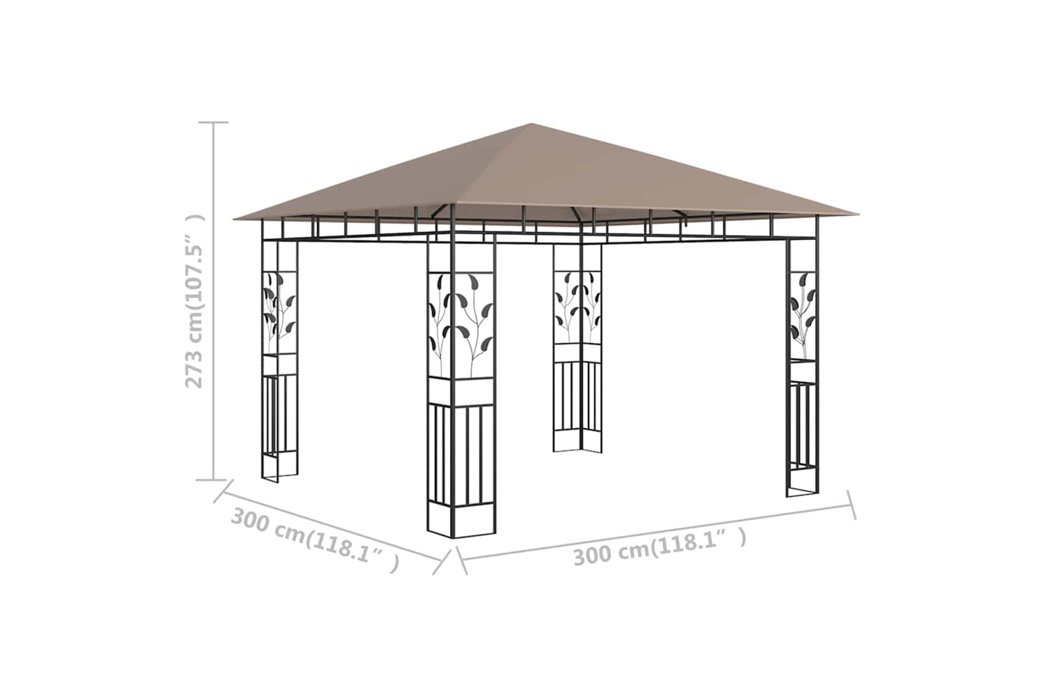 Vidaxl 312251 Gazebo With Mosquito Net 3x3x2.73 M Taupe 180 G/mâ²-5
