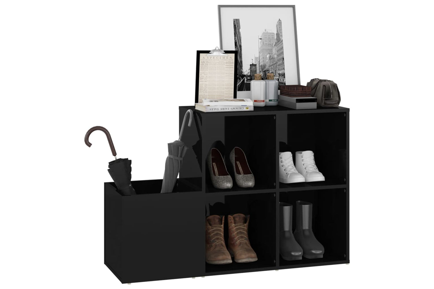 vidaXL 808258 Hall Shoe Cabinet High Gloss Black 105x35.5x70cm Engineered Wood-3