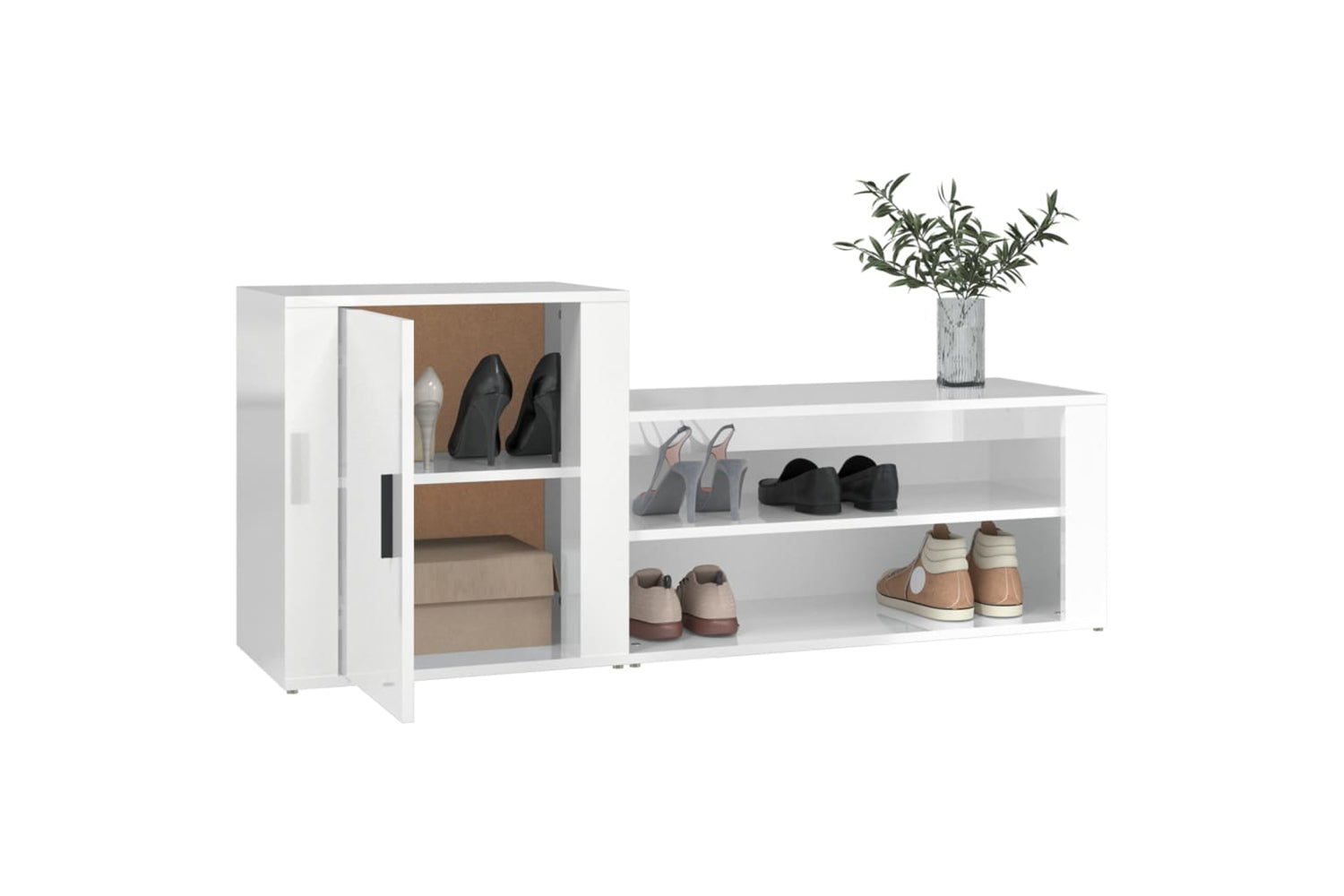 vidaXL 816746 Shoe Cabinet High Gloss White 130x35x54cm Engineered Wood-3