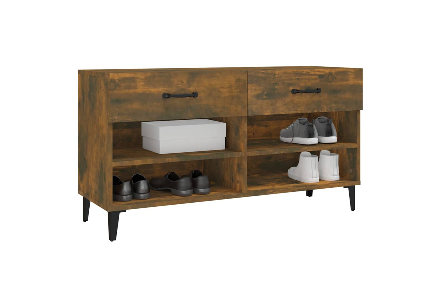 vidaXL 817570 Shoe Cabinet Smoked Oak 102x35x55cm Engineered Wood-3