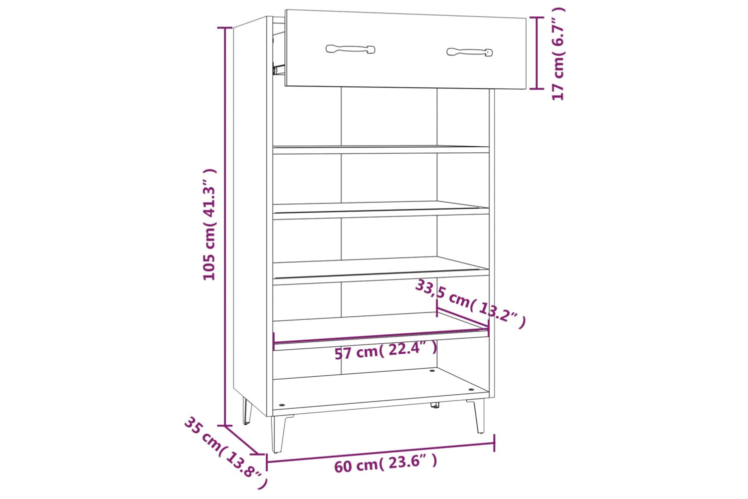 vidaXL 812795 Shoe Cabinet High Gloss White 60x35x105cm Engineered Wood-8