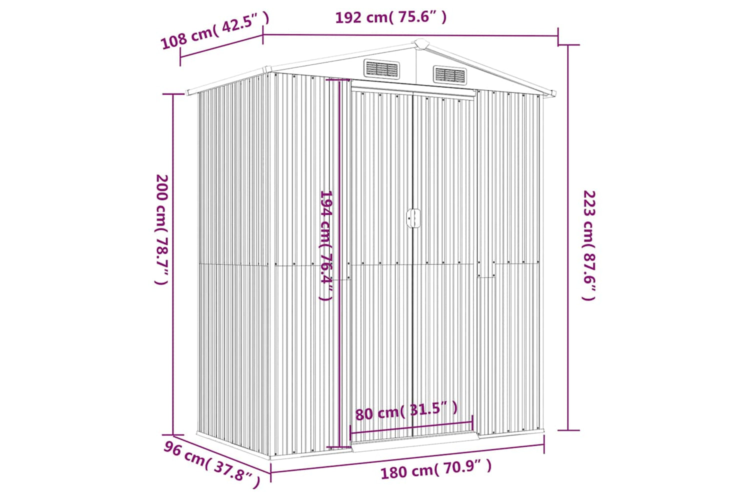 vidaXL 319273 Garden Shed Dark Brown 192x108x223cm Galvanised Steel-7
