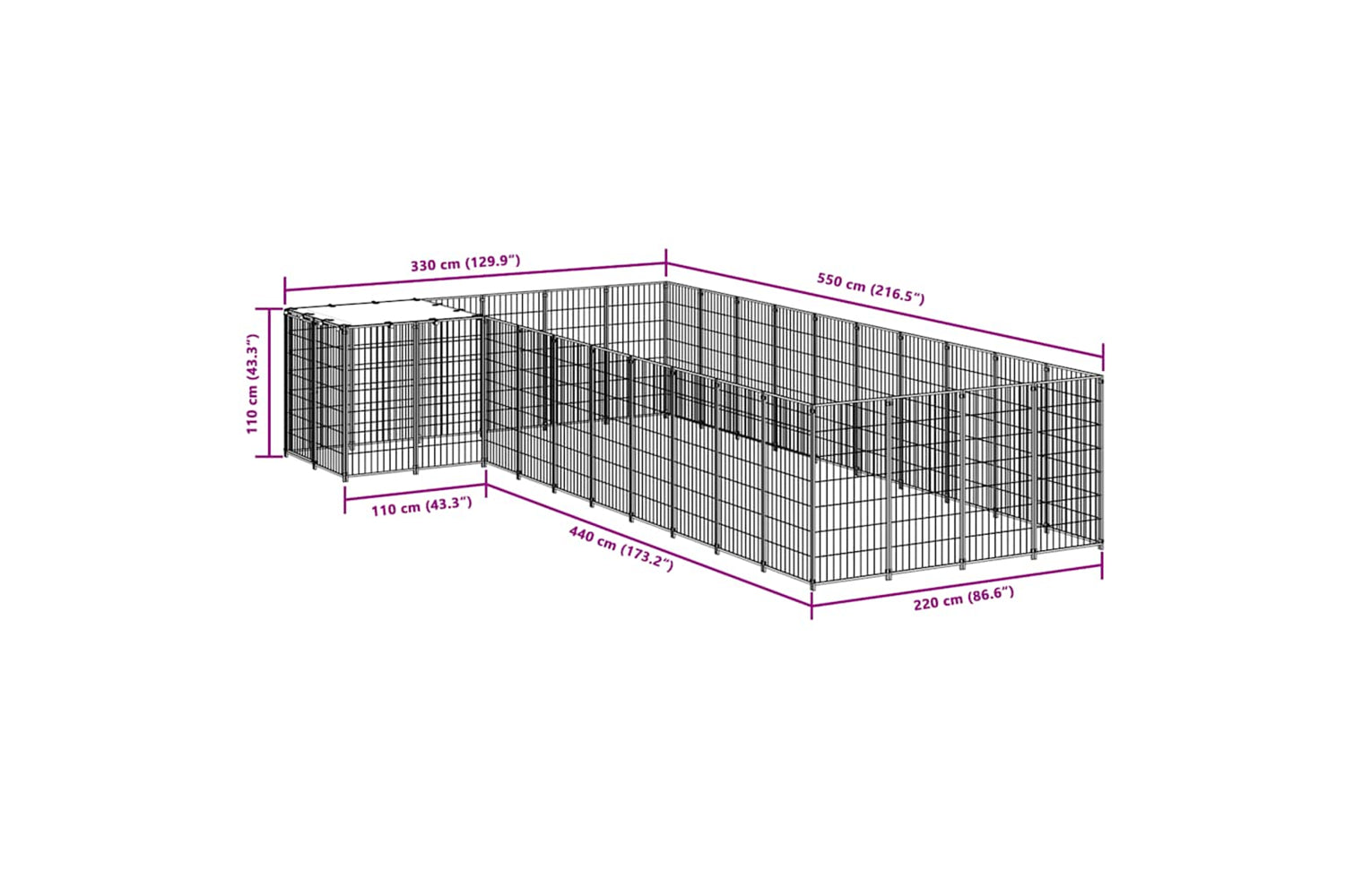 Vidaxl 3082238 Dog Kennel Black 13.31 M2 Steel-6