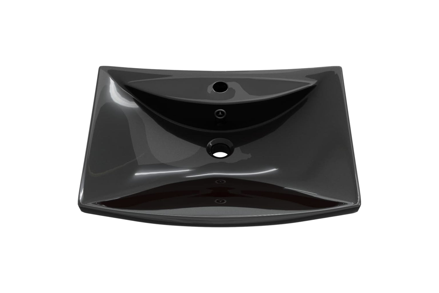 Vidaxl 140689 Black Luxury Ceramic Basin Rectangular With Overflow & Faucet Hole-2