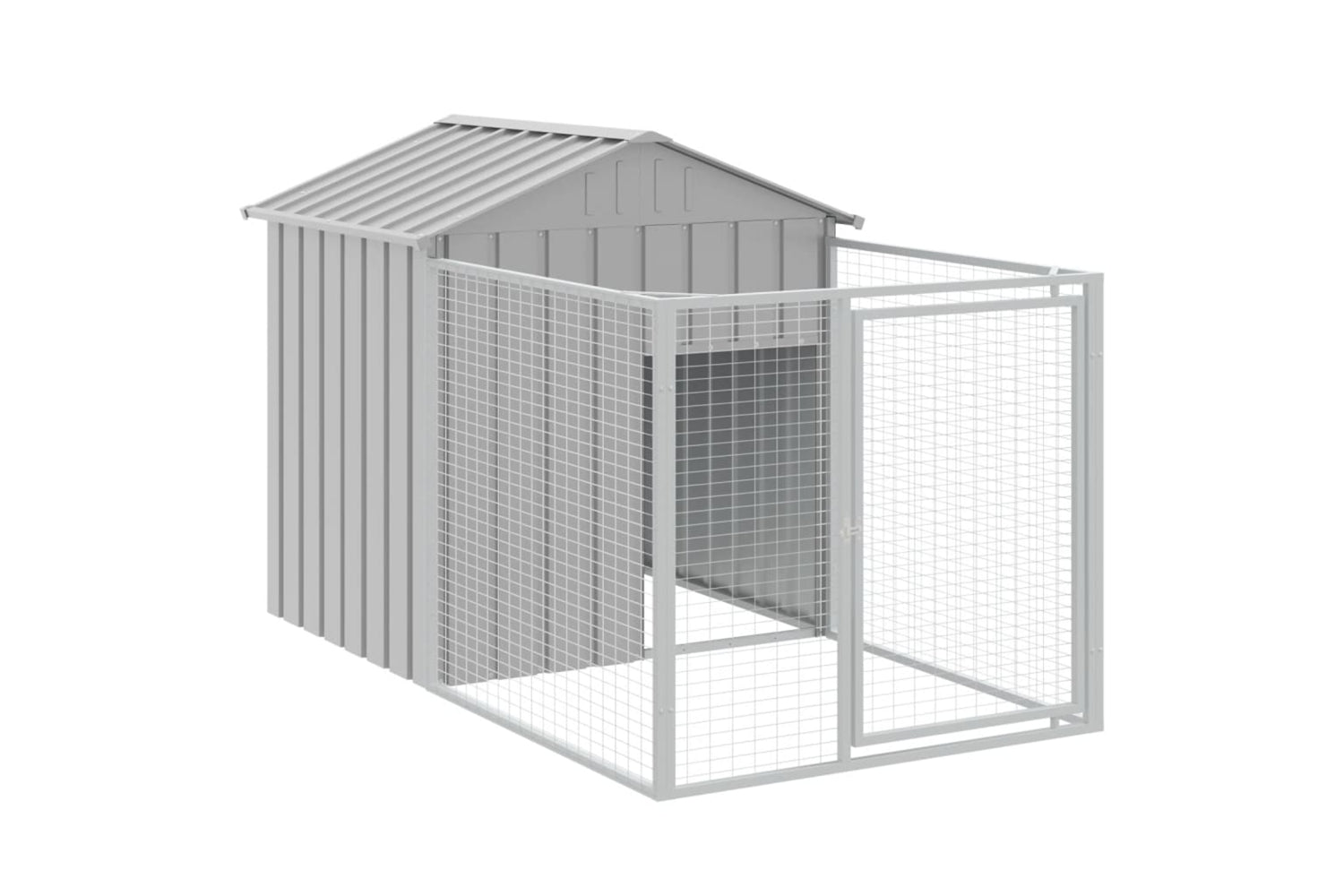 vidaXL 3189065 Dog House With Roof Light Grey 117x609x123cm Galvanised Steel-5