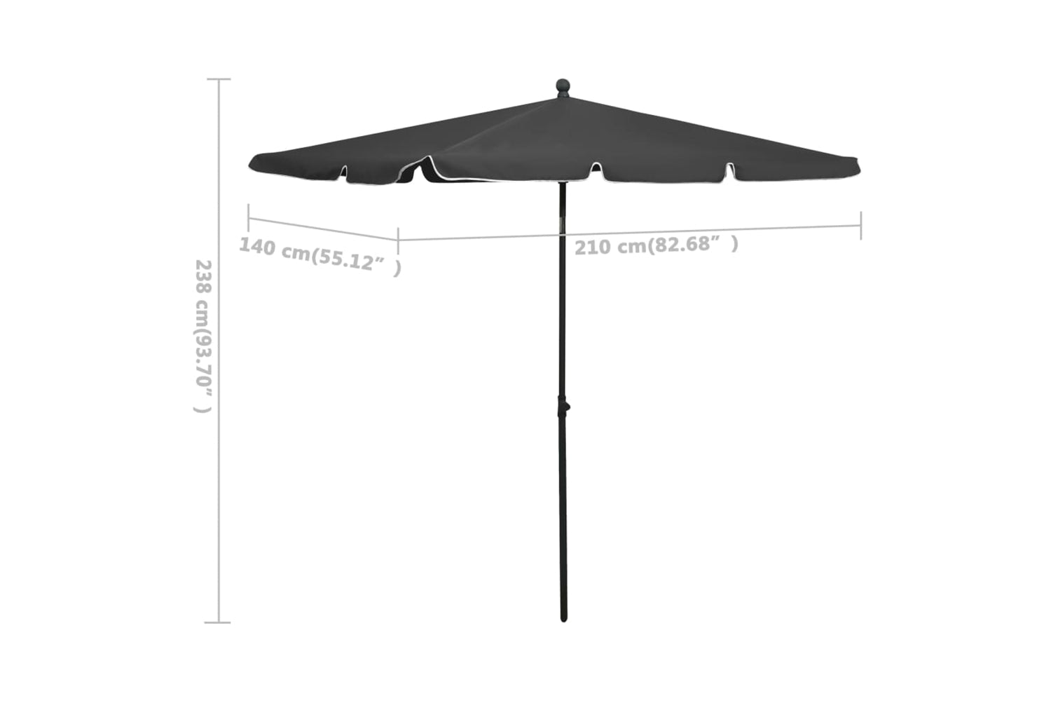 vidaXL 315545 Garden Parasol With Pole 210x140cm Anthracite-6