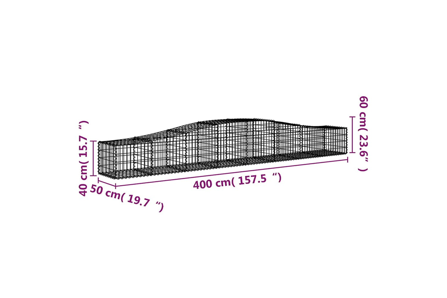 vidaXL 3145919 Arched Gabion Baskets 4 Pcs 400x50x40/60cm Galvanised Iron-5