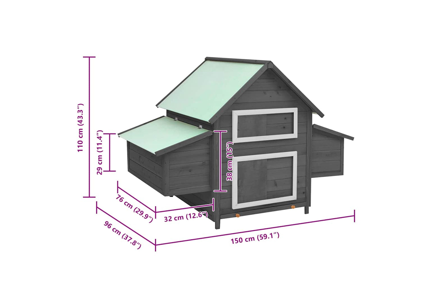 Vidaxl Chicken Coop Grey And White 150x96x110 Cm Solid Firwood-8