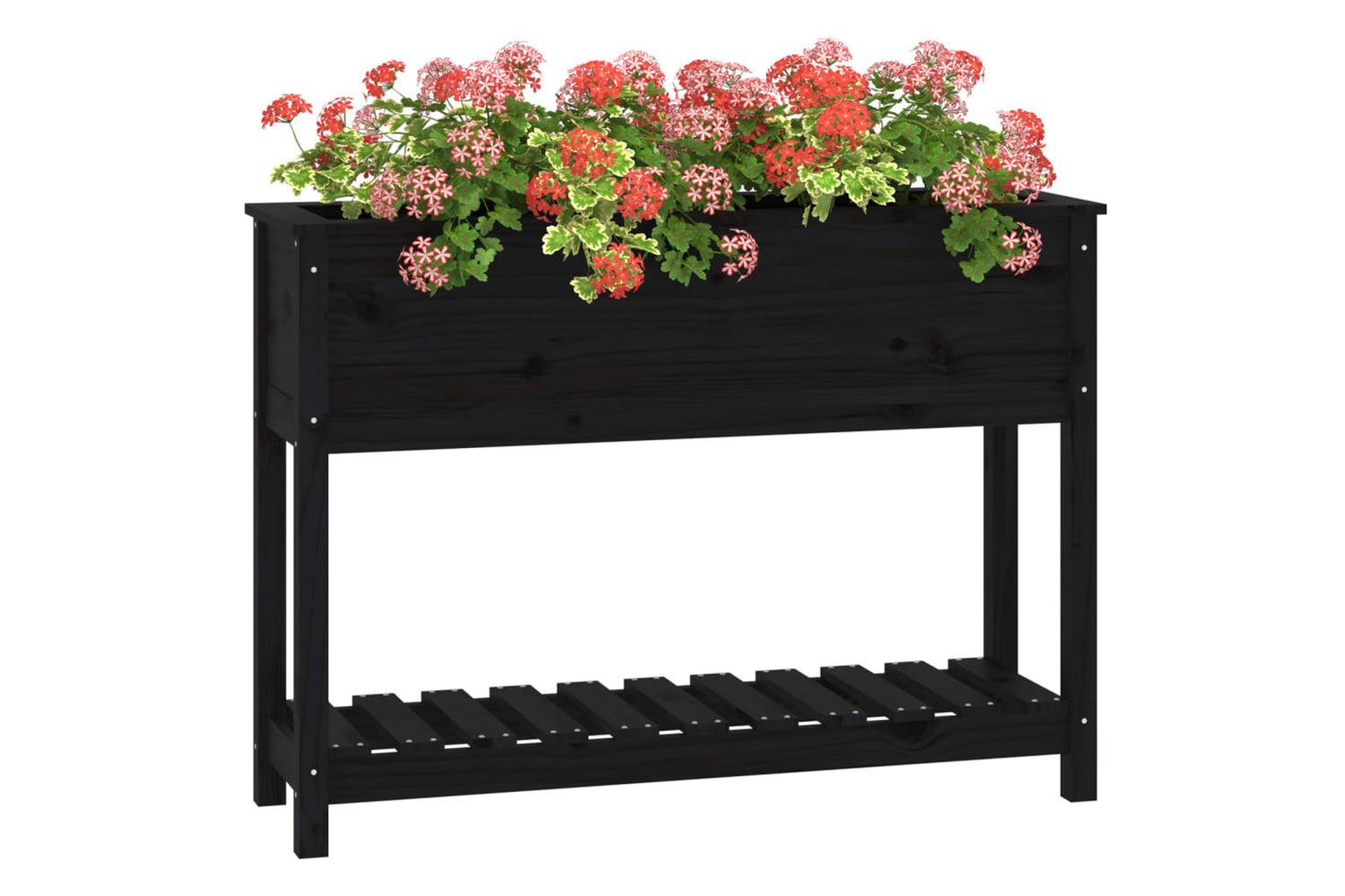 vidaXL 823770 Planter With Shelf Black 111.5x34.5x81cm Solid Wood Pine-3