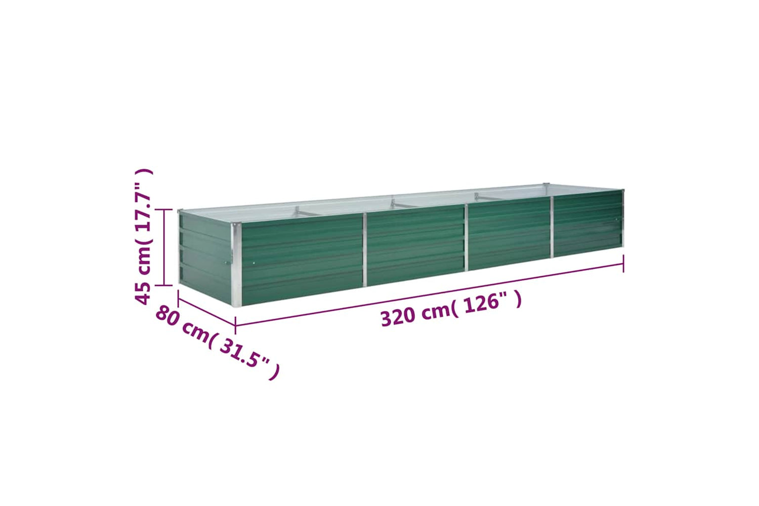 vidaXL 44847 Garden Raised Bed Galvanised Steel 320x80x45cm Green-7