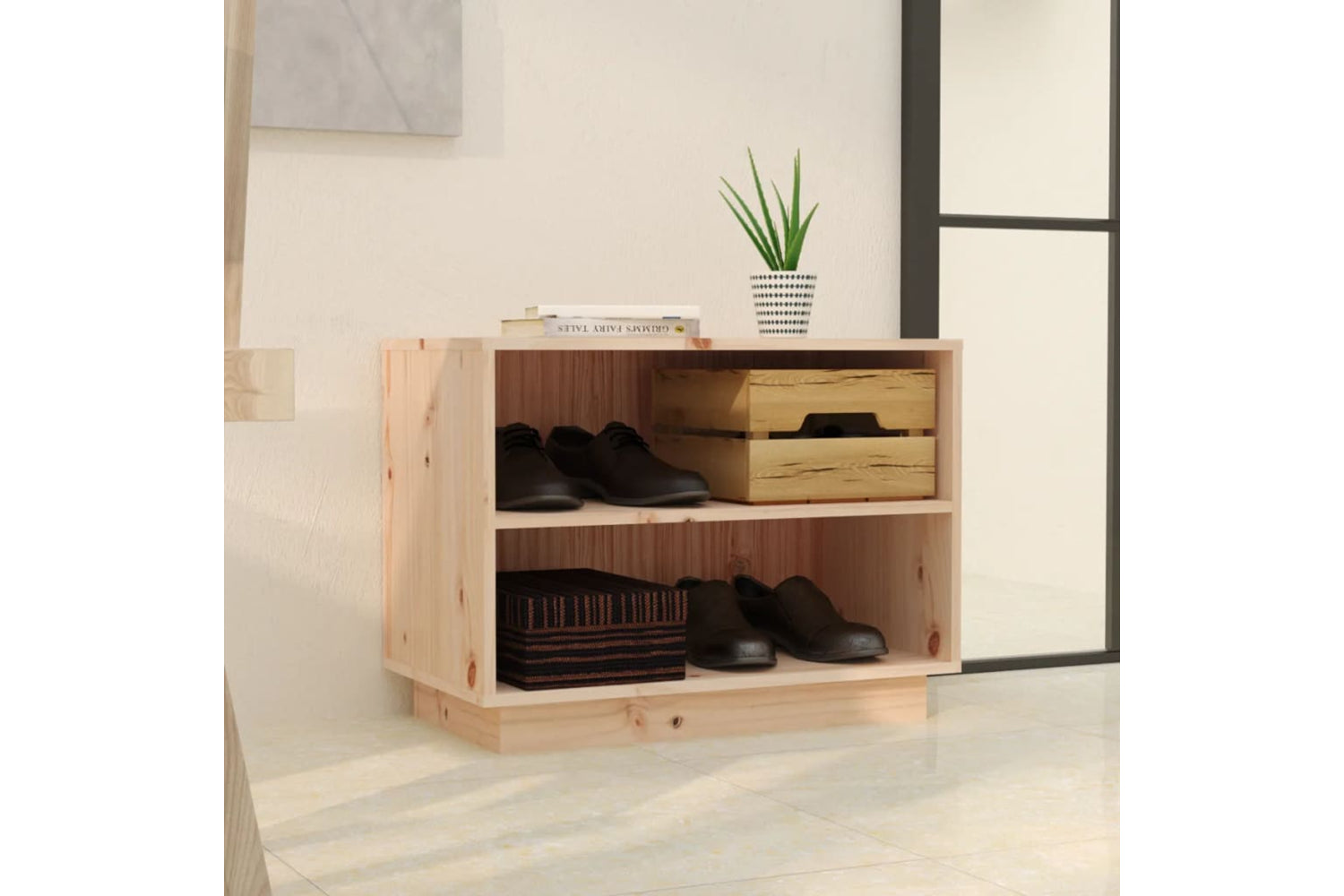 vidaXL 813545 Shoe Cabinet 60x34x45cm Solid Wood Pine-2