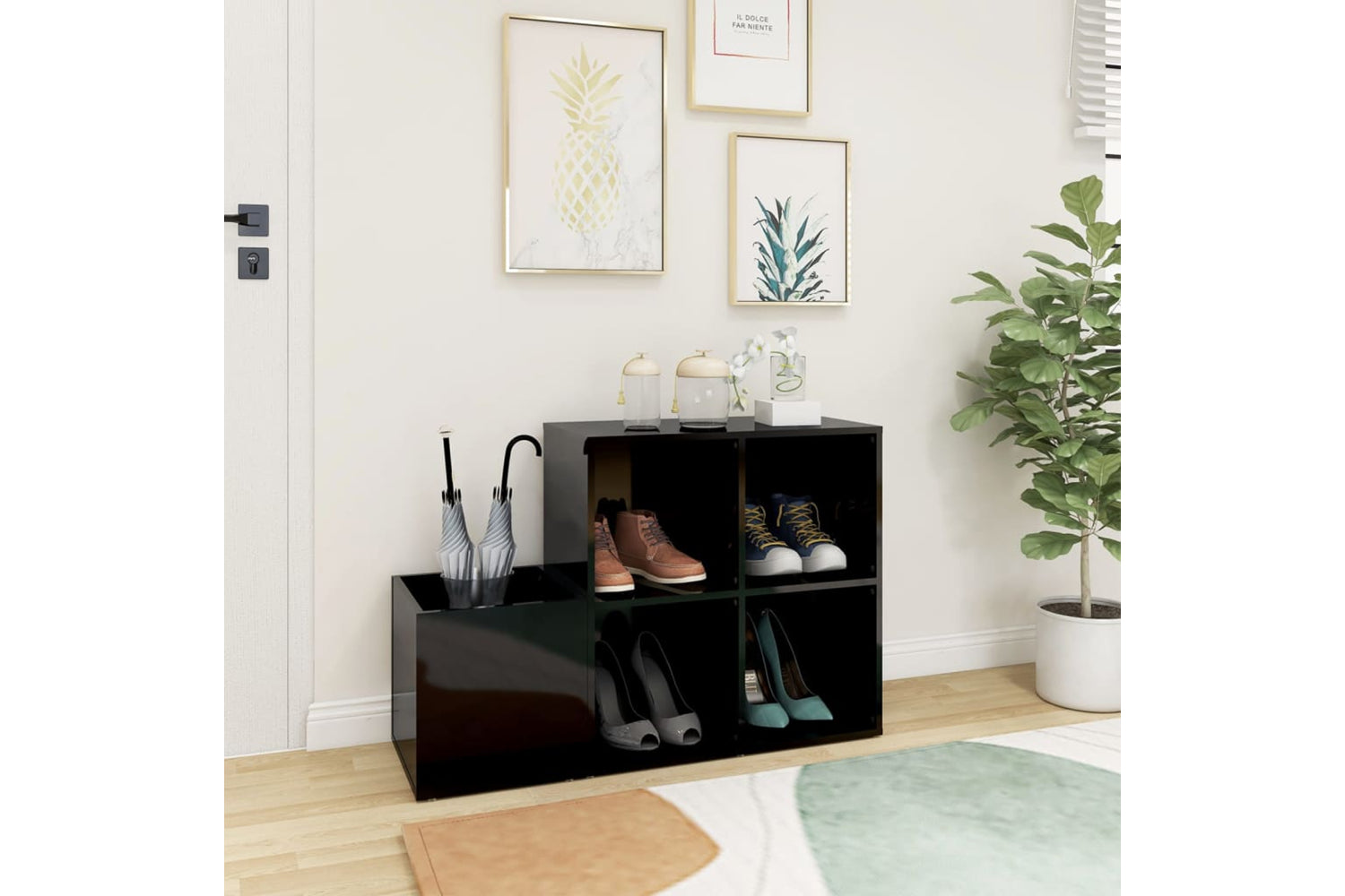 vidaXL 808258 Hall Shoe Cabinet High Gloss Black 105x35.5x70cm Engineered Wood-2