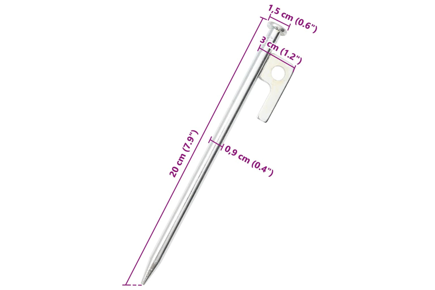 vidaXL 4009367 Tent Pegs 24 Pcs 20cm 9mm Galvanised Steel-6