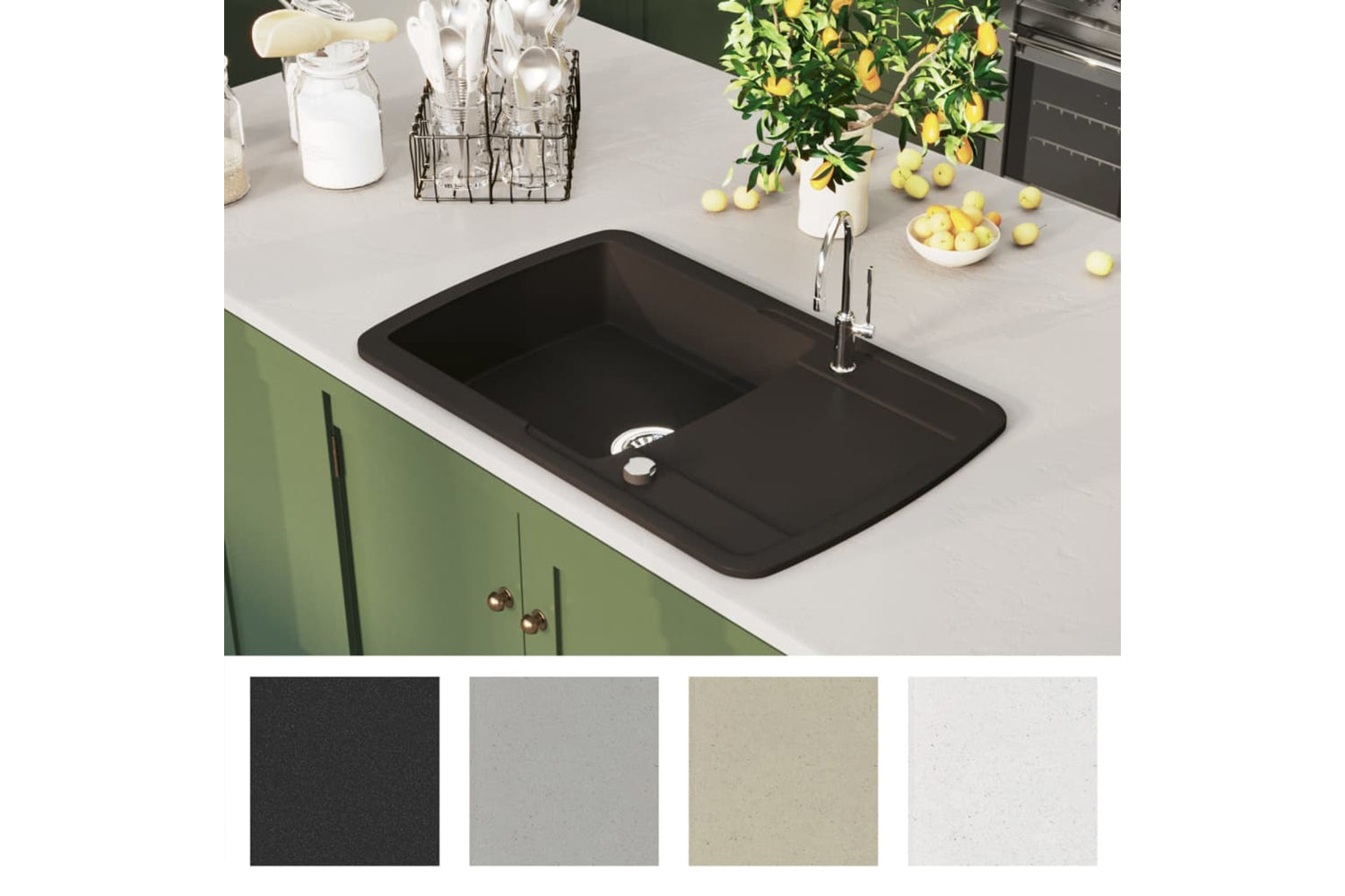 Vidaxl Granite Kitchen Sink Single Basin Black-2