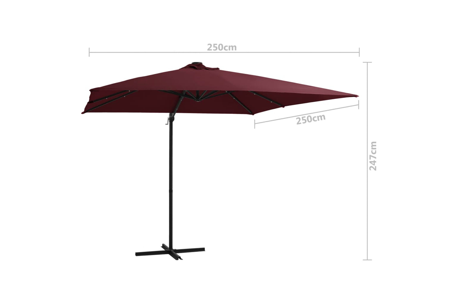 Vidaxl 312310 Cantilever Umbrella With Led Lights Bordeaux Red 250x250 Cm-9