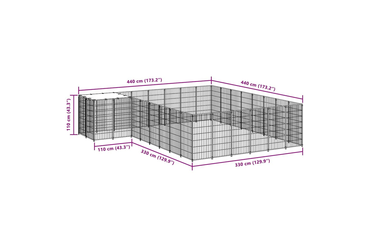 Vidaxl 3082227 Dog Kennel Black 15.73 M2 Steel-6