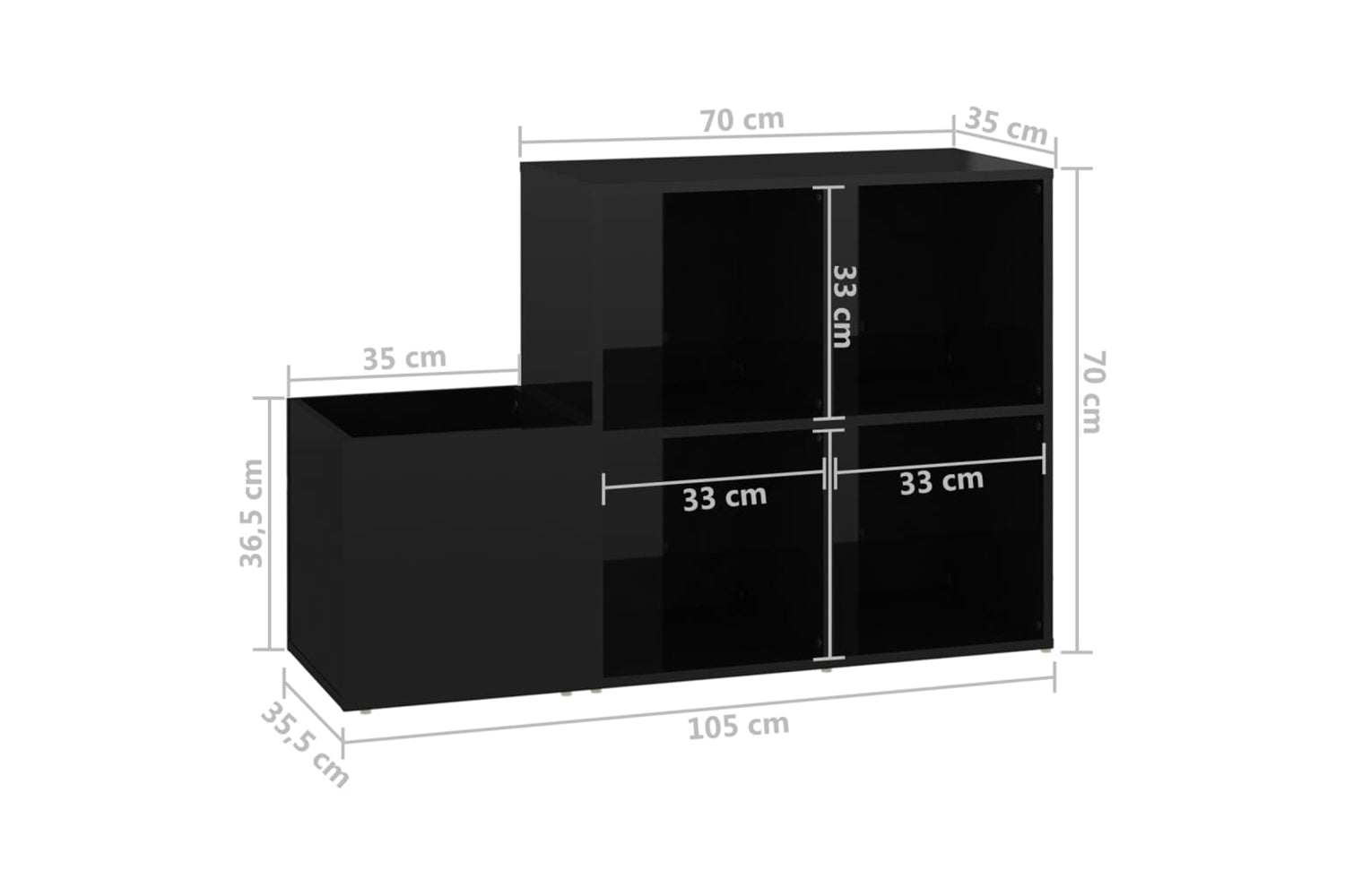 vidaXL 808258 Hall Shoe Cabinet High Gloss Black 105x35.5x70cm Engineered Wood-7