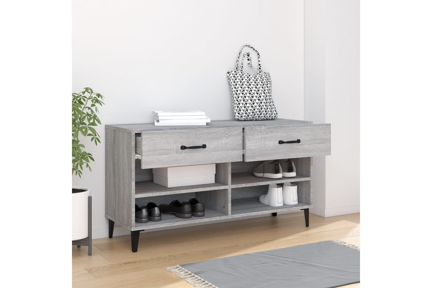 vidaXL 817571 Shoe Cabinet Grey Sonoma 102x35x55cm Engineered Wood-2