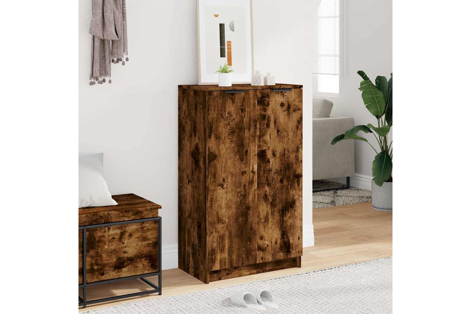 Vidaxl 817108 Shoe Cabinet Smoked Oak 59x35x100 Cm Engineered Wood-2