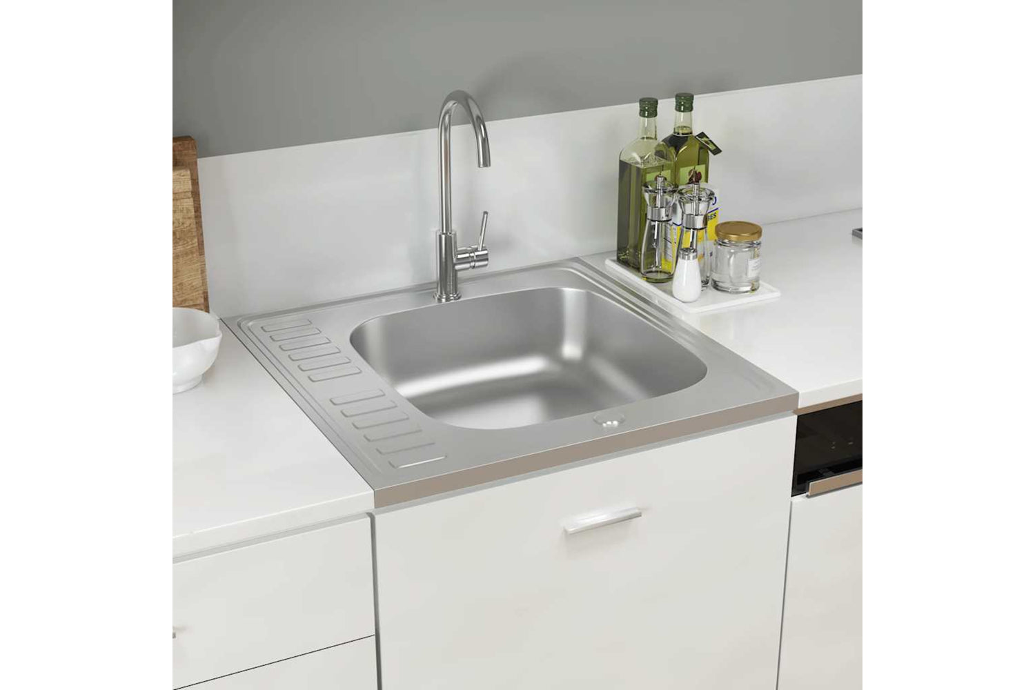 Vidaxl 147231 Kitchen Sink With Drainer Set Silver 600x600x155 Mm Stainless Steel-2